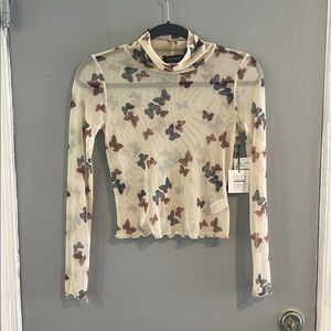 Nordstrom‎ Cream and Blue Fitted Blouse